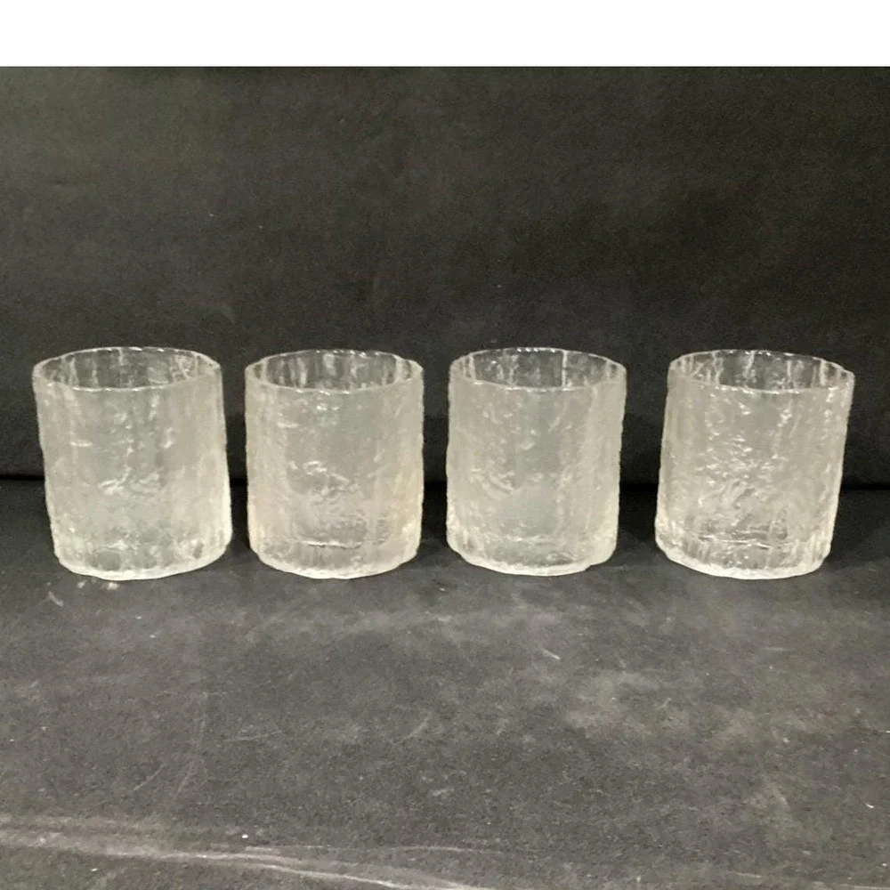 Hoya Glacier Ice Bark Crystal Rocks Glasses, Set of 4, Textured Lowball Tumblers